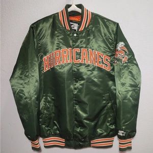NWT Vintage Starter NCAA Miami Hurricanes Satin Bomber Jacket, Men's Medium.